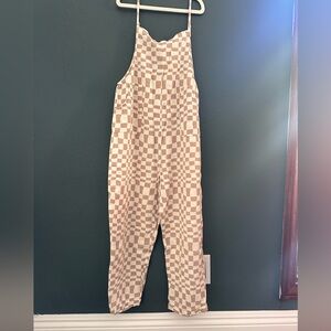 Rylee + Cru Beige Checkered Jumpsuit